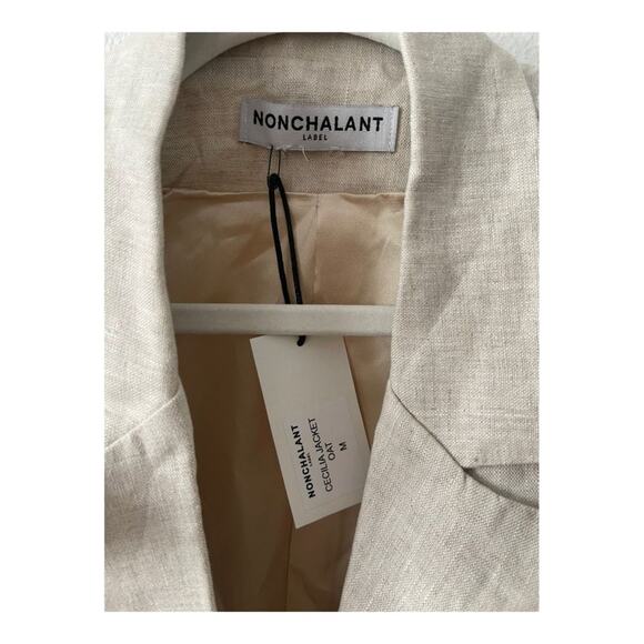 Nonchalant Cecilia Jacket Twist Front 100%  Linen Crop Top Beige Oat Classy M - Picture 8 of 9
